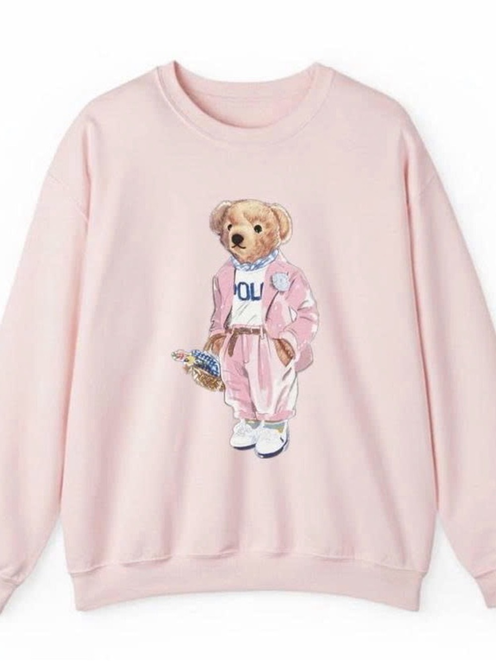 Women's Pink Teddy Bear Graphic Crewneck Sweatshirt